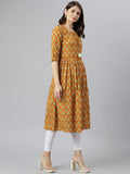 Anni Designer Women'S Polycotton Anarkali Printed Kurta (Moti Mustard_2Xl_New01_Mustard_Xx-Large),Mustard,2XL,Polycotton,Anarkali,kurta