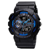 Skmei Sport Watch With Led Screen For Men Analog-Digital Display Black-Blue Dial Abs::Pu Men'S Pu Black Color Stylish Band Water
