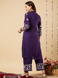 Anni Designer Women'S Cotton Blend Straight Chikankari Embroidered Kurta With Palazzo Set (Lko Purple-Nw_Xl_Purple_X-Large),Purple,XL,Cotton Blend,Regular,