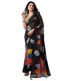 Satrani Womens Georgette Floral Printed Ready To Wear Saree with Unstitched Blouse Piece (4RS108N_Black6)