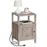 MAHANCRIS Farmhouse Nightstand with Charging Station, Greige Bedside Table with USB&Type-C Ports and Outlets, End Table with Sto