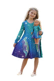 Bow Dream Cute Girl Dress and Matching American Girl Doll Clothes Accessories for Girls Dresses Size 120 Blue Green