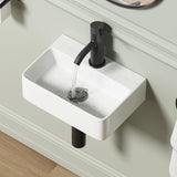 Wall Hung Bathroom Vessel Sink, QISHKA 14.5 X 10 Rectangular Floating Ceramic Wash Hand Basin White Wall Mount Vanity Sink for S