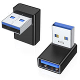 AreMe 90 Degree USB 3.0 Adapter 2 Pack, Upward Angle USB A Male to Female Converter Extender for PC, Laptop, USB A Charger, Powe