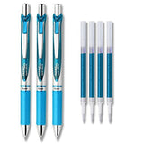 Pentel EnerGel Deluxe RTX Liquid Gel Ink Pen Set Kit, Pack of 3 with 0.7mm Pen with 4 Refills (Sky Blue 0.5mm)