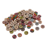 Merishopp 100Pcs 4 Holes Printed Wooden Buttons For Clothing Scrapbook Seiwng Crafts