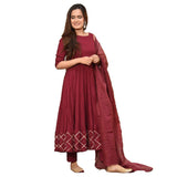 Anni Designer Women'S Maroon Color Rayon Kurta With Dupatta (Kumt-Dress-Maroon_Xl),Maroon,XL,Rayon,Anarkali,Dupatta