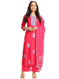 Anni Designer Women'S Rayon Viscose Printed Straight Kurta With Pant & Dupatta (Belagavi Pink-Vks05_M_Pink_Medium),Pink,M