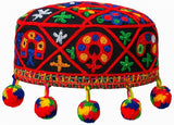 Doorbag Navratri MultiColoured Garba Dandiya Short Cap Headwear With Kutchi Lace, Random Pom Pom Or Kodi Shell Latkan Fancy T