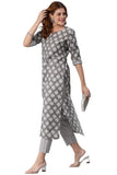 Gosriki Women'S Cotton Blend Printed Straight Kurta With Pant (Funnu Grey-Gs_Xxl_Grey_Xx-Large),Grey,2,B0BTVRLCFB