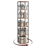 MAHANCRIS 5-Tier Rotating Bookshelf, Freestanding Corner Bookshelf, 360 Spinning Bookcase, Industrial Style Storage Rack with Ra