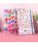 Prescent Notes Diary, Multicolor Heart And Dot Pattern, Lined Pages, Elastic Band Closure, A5 Notebook (Pack Of 2, Random Design