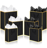 Offizon 12 Pcs Black Gift Bags, Gift Bags with Gold Framem, (4 Small 6, 4 Medium 8.7, 4 Large 12.6), Paper Bags with Tissue Pape