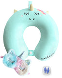 urnexttour Neck Travel Pillow for Kids, Unicorn Airplane Memory Foam Pillow with Cute Sleep Mask & Earplugs, Lightweight Travell