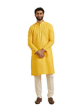 Manyavar Selftextured Knee Long Kurta And Churidar Set For Men - (Yellow, Medium)