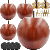 Jaswass 3 Inch Tall Wood Furniture Legs Round Bun Feet for Sofa Couch Cabinet Wooden Furniture Feet Soild Wood Replacement Bun F