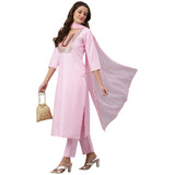 Gosriki Women'S Cotton Blend Straight Solid Kurta With Pant & Dupatta (Ramaneey Pink_New_Xxl-Go_Pink_Xx-Large),Pink,2,B0B4FYKLC5