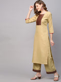 Anni Designer Women'S Cotton Blend Kurta With Palazzo & Dupatta (Zuri_Beige_Xl),Beige,XL,,,