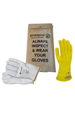 Enespro Class 00 Electrical Gloves Kit, 500V AC / 750V DC Yellow Insulated Rubber Gloves with Leather Protectors, Electrical Wor