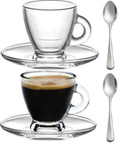BOHEM'S Espresso Cups, 3.2-Ounce. Small Demitasse Clear Glass Espresso Drinkware, Set Of 2 Cups, Saucers and Stainless Steel min