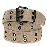 Moonsix Canvas Web Belts For Men,Solid Color Casual Double Hole Grommet Belt, 2Khaki, Fit Waistline 3036