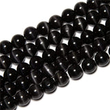 Black Cat Eye Beads Round 8mm Semi Precious Gemstone Loose Beads for Jewelry Making (47-50pcs/strand)
