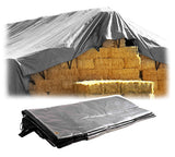 Mytee Products 18' x 54' Heavy Duty 8oz Hay Tarps - 14.5 mil Waterproof Poly Tarpaulin with UV & Frost Resistance, Silver/Black,
