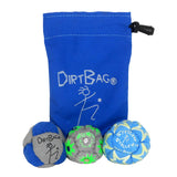 DIRTBAG All Star Footbag 3 Pack with Pouch, 100% Handmade, Premium Quality, Bright Vivid Colors, Signature Carry Bag - Blue/Gray