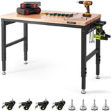 VEVOR Adjustable Workbench, 48 L X 24 W Garage Worktable with Universal Wheels, 28-39.5 Heights & 2000 LBS Load Capacity, with P