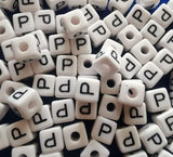 ChangJin 120PCS White Plastic Cube Alphabet Beads Black Letter 10x10mm W/4mm Hole for Jewelry Making (White Beads P 120PCS)