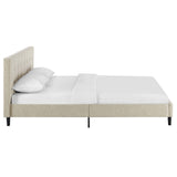 CasaFoyer Linnea Platform Bed | Elegant Upholstered Full Bed | Tufted Headboard | Wood Legs | Slatted Support System | Beige