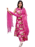 Anni Designer Women'S Rayon Viscose Printed A-Line Kurta With Palazzo & Dupatta (Amala Pink-Vks01_L_Pink_Large),Pink,L,,,