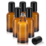 RAMFIYN 6 Pack Amber Roller Bottles for Oils 30ml Refillable Roller Ball Applicator for Travel Glass Roller Bottles with Filling