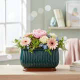 Xtore Striking Ribbed Ceramic Planter Pot For Indoor DCor | Textured Oval Flower Pot For Living Room, Balcony, Office Desk & She