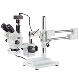 AmScope 3.5X-180X Simul-Focal Stereo Boom Stand Microscope with a Fluorescent Light and 10MP Camera
