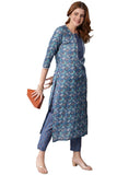 Gosriki Women'S Cotton Blend Traditional Straight Printed Kurta And Pant Set (Kapar Blue-Gs_L_Blue_Large),Blue,,B0BTDR293P