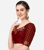 Pujia Mills Women'S Embroidery Handwork, Rough Cut Work Stone Work Readymade Blouse (36, Marun)