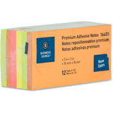 Business Source 16451 Adhesive Note Pads, 3Inch x3Inch , 100 Sheets, 12/PK, Neon