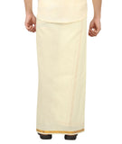 Prakasam Cotton Cream Colour-Gold Jari Border Welcro Pocket Stitched Dhoti For Mens/Size Hip -38 Inches- Length- 42 Inches