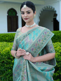 Satrani Womens Organza Banarasi Jacquard Saree With Unstitched Blouse Piece (3086S141N_Sky Blue)