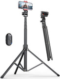Pnitri 71 Phone Tripod Stand, Extendable Reinforced Aluminum Phone Stand with Wireless Remote, Stable Cellphone Tripod Compati