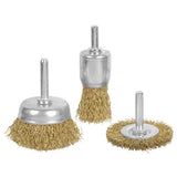 Wideskall 3 Pieces Brass Wheel & Cup Wire Brush Drill Bit Set Rust Paint Cleaning Attachment