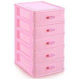 Threehoney 5layer Pink Plastic Storage Drawers, Mini Desktop Organizer Box for Jewelry & Necklace, Small Dresser for Girls Bath