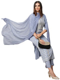 Anni Designer Women'S Cotton Blend Straight Printed Kurta With Pant & Dupatta (Paridhan Grey_Xxl_Grey_Xx-Large),Grey,2XL