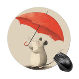 A Mouse with A Red Umbrella Mousepad Round Computer Mousepad Cute Animal Waterproof Gaming Mousepads with Non-Slip Rubber Base M