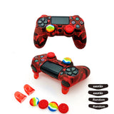 Silicone Skin Cover for Ps4 Controller (1pc Anti-Slip Case, 1 Pair L2 R2 Trigger Extender, 4pcs Thumb Grips,4pcs LED Light Bar Decal) Protector for DualShock PS4/ Slim/Pro Controller (Red Camouflage)