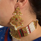 C571 Gold plated jadau choker in navratan ( READY TO SHIP )