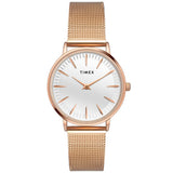 Timex Analog Watch For Women With White Round Dial & Rose Gold Stainless Steel Bracelet Band Water Resistant Women'S Wrist Watch