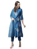 Gosriki Women'S Cotton Straight Kurta With Trousers & Dupatta(Graci Navy Blue_Xxl),Navy Blue,2,B08S6LHQH1