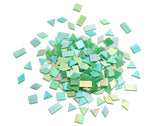 200 Pieces Bulk Iridescent Mosaic Glass Tiles, 4 Shapes Mixed Stained Glass Tile Pieces for Mosaic Craft,Leaf Green
